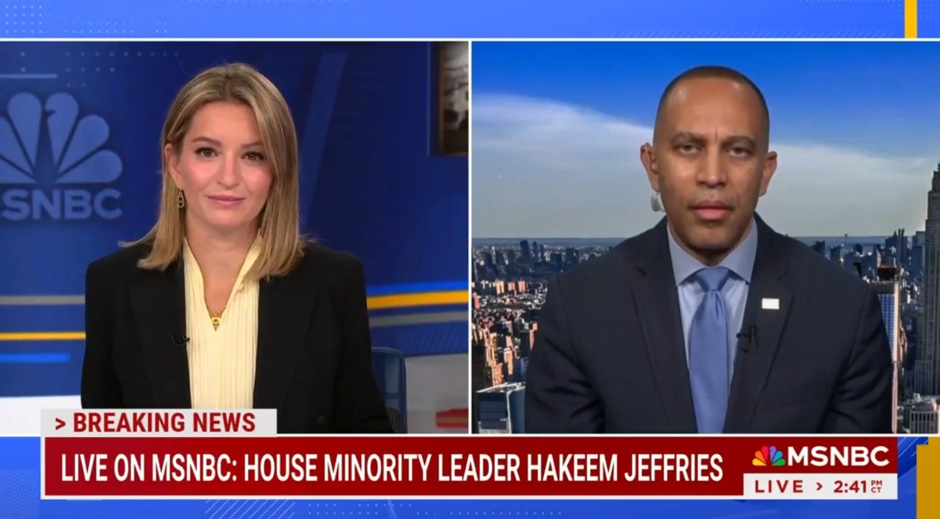Katy Tur (left) and Leader Jeffries (right) appearing on MSNBC's Katy Tur Reports