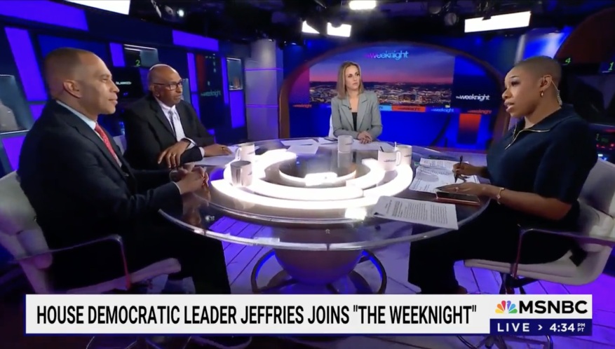 From left to right, Leader Jeffries, Michael Steele, Alicia Menendez and Symone Sanders-Townsend
