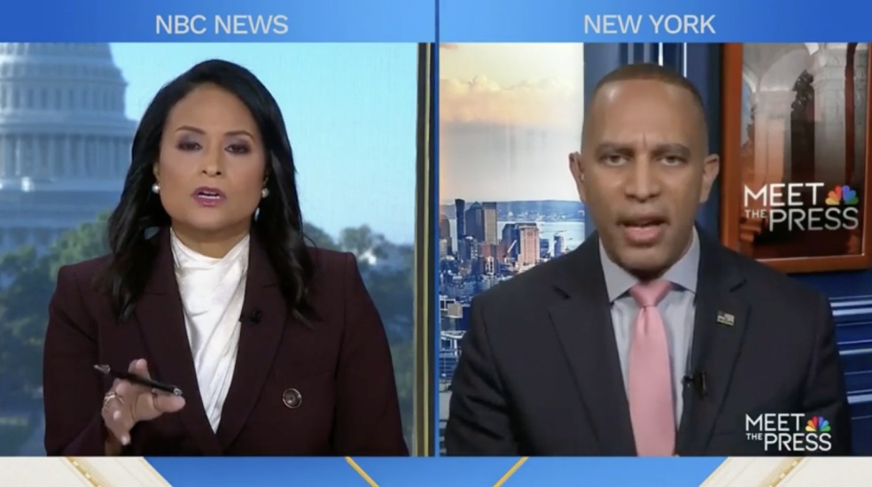 Kristen Welker (left) and Leader Jeffries (right) appearing on NBC's Meet the Press