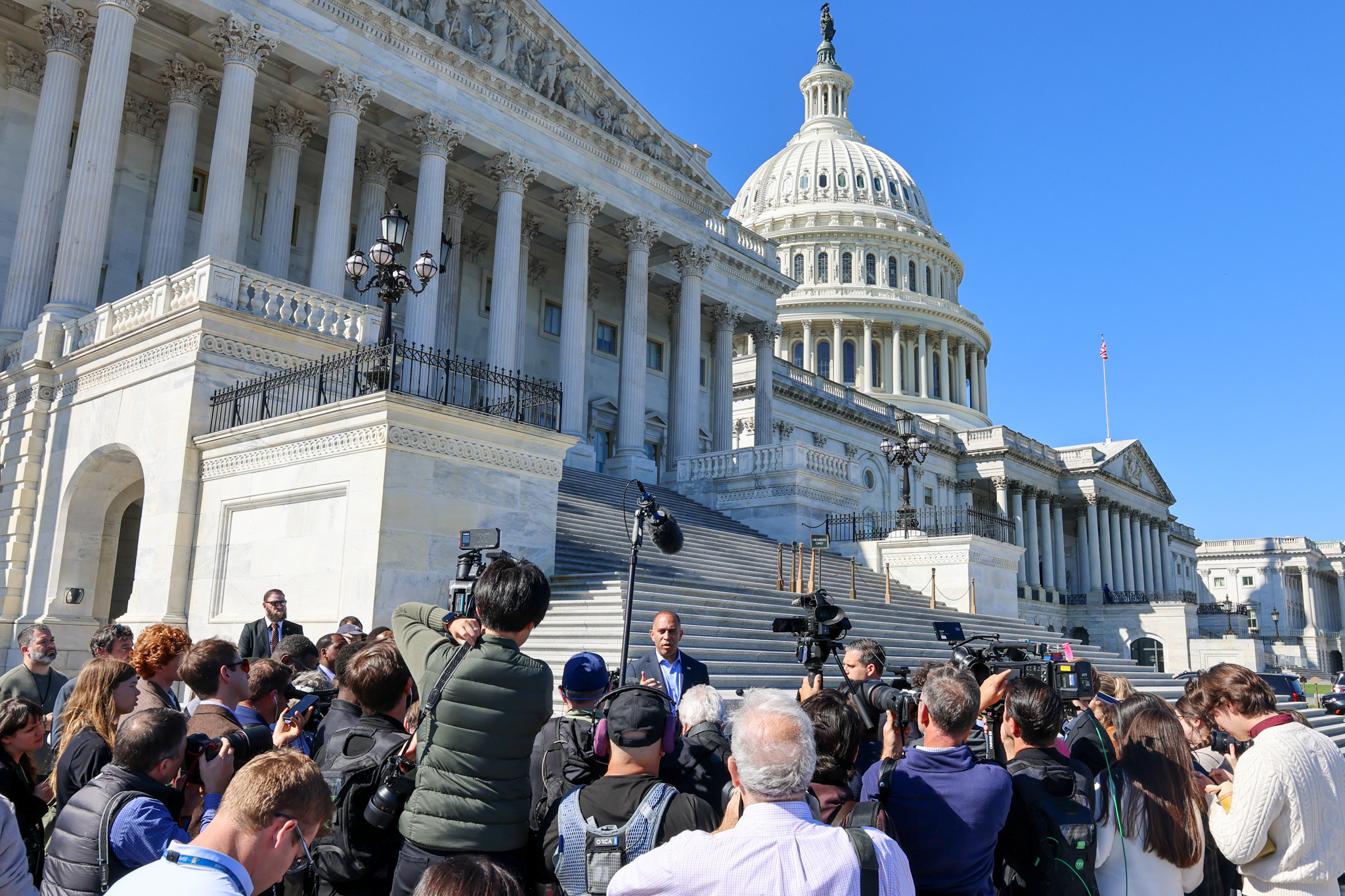 Leader Jeffries speaking on the House steps