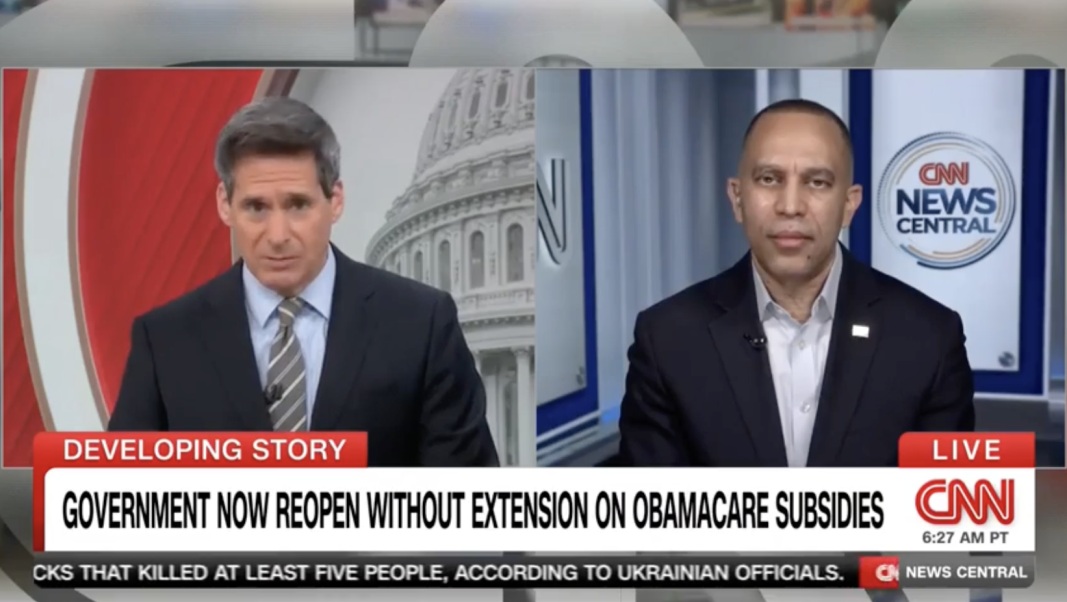 John Berman (left) and Leader Jeffries (right) appearing on CNN News Central