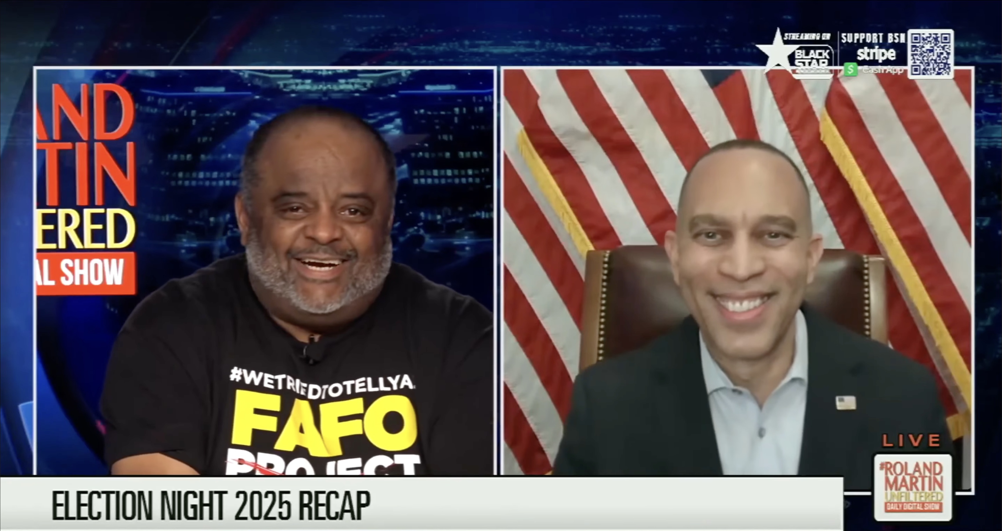 Roland Martin (left) and Leader Jeffries (right) appearing on Roland Martin Unfiltered