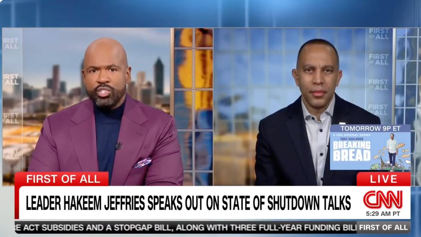 Victor Blackwell (left) and Leader Jeffries (right) appearing on CNN's First of All with Victor Blackwell