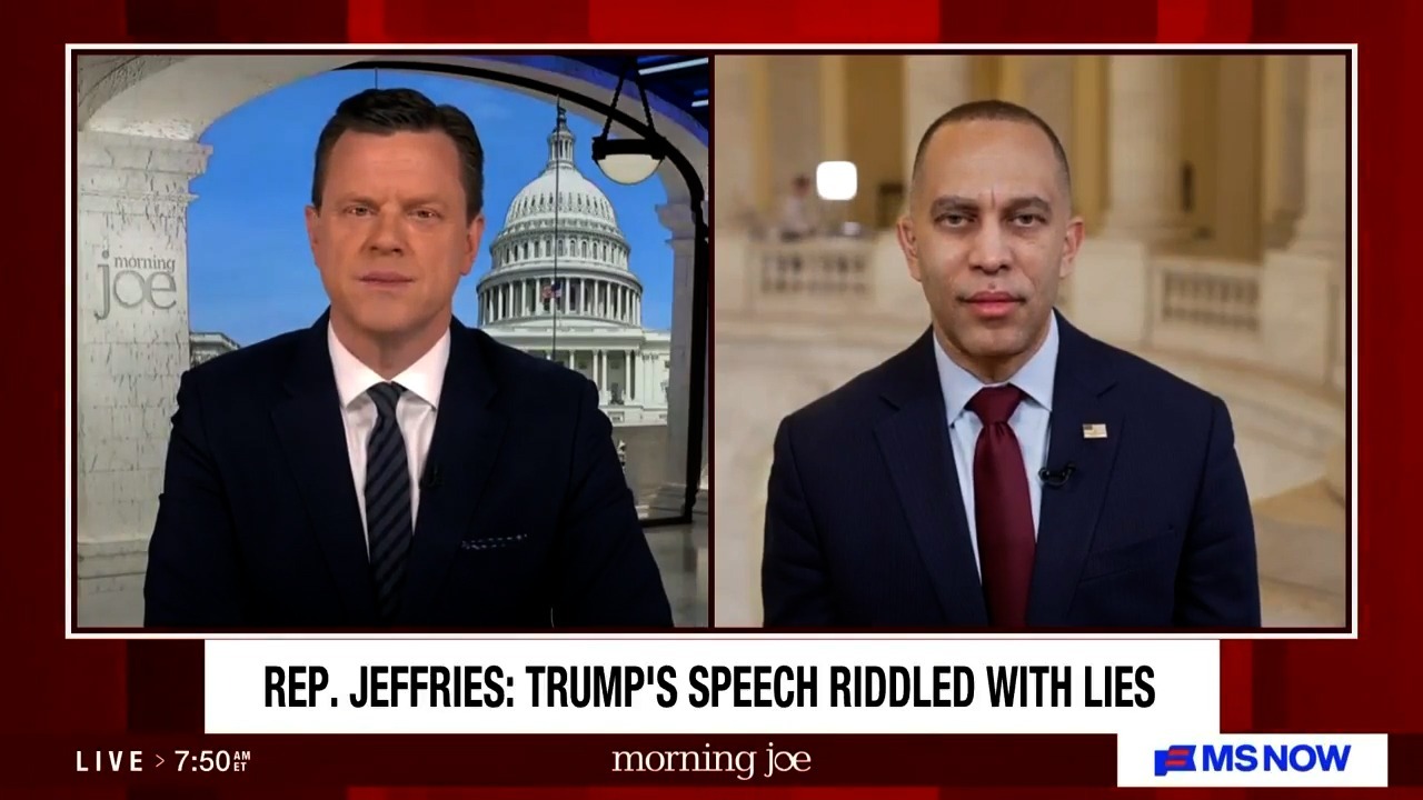 Willie Geist (left) and Leader Jeffries (right) appearing on MS NOW's Morning Joe