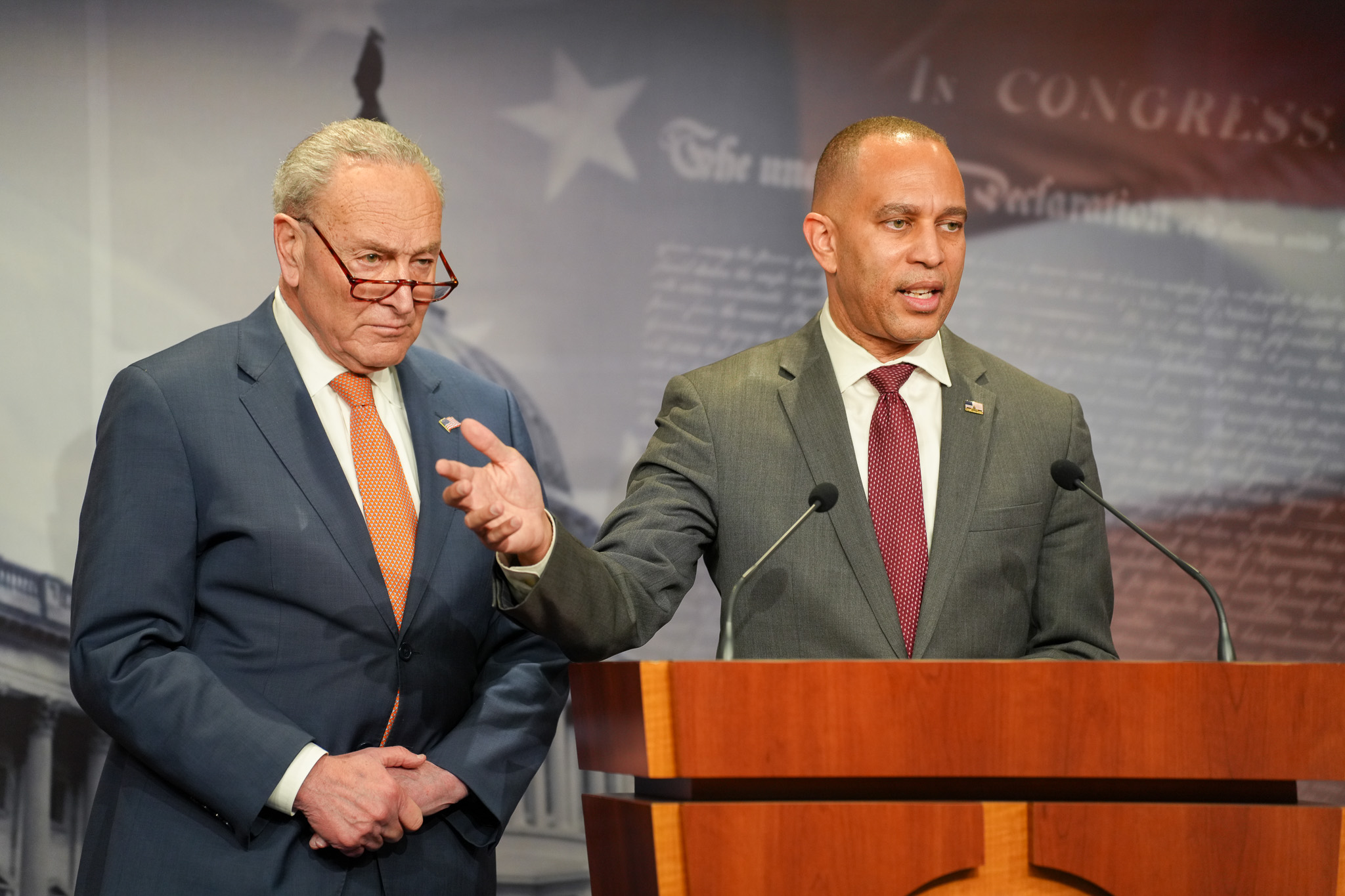 Leader Jeffries (right) joined by Senate Democratic Leader Chuck Schumer at a press conference