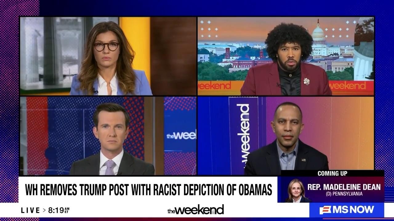 Clockwise from top left: Jackie Alemany, Eugene Daniels, Leader Jeffries and Vaughn Hillyard appearing on MS NOW's The Weekend