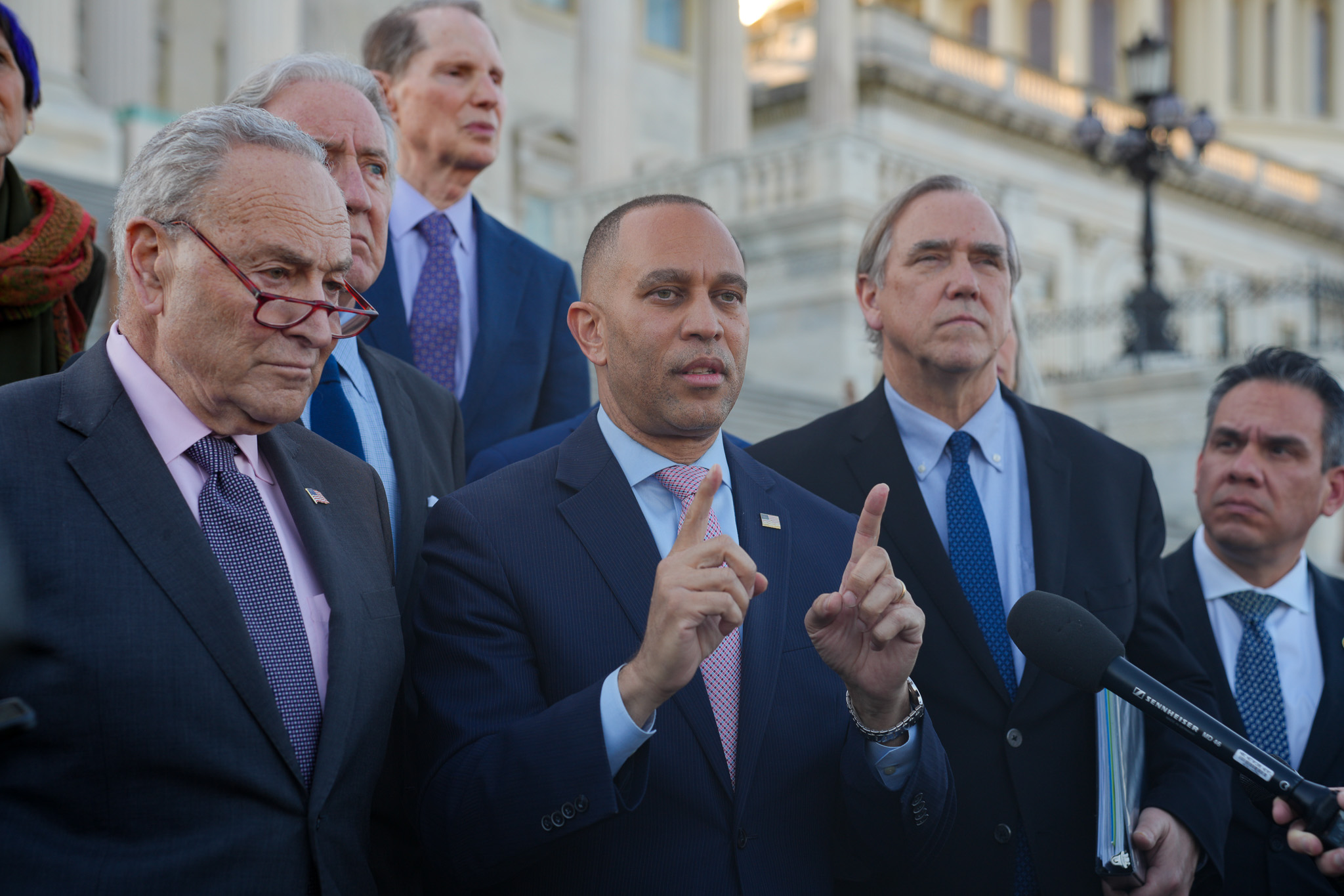 Leader Jeffries speaking on the House steps