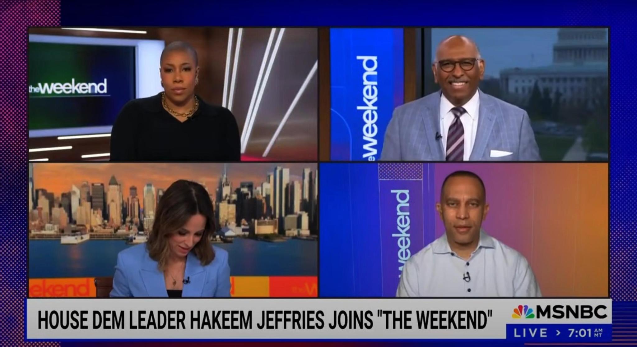 Clockwise from top left: Symone Sanders-Townsend, Michael Steele, Leader Jeffries and Alicia Menendez appearing on screen