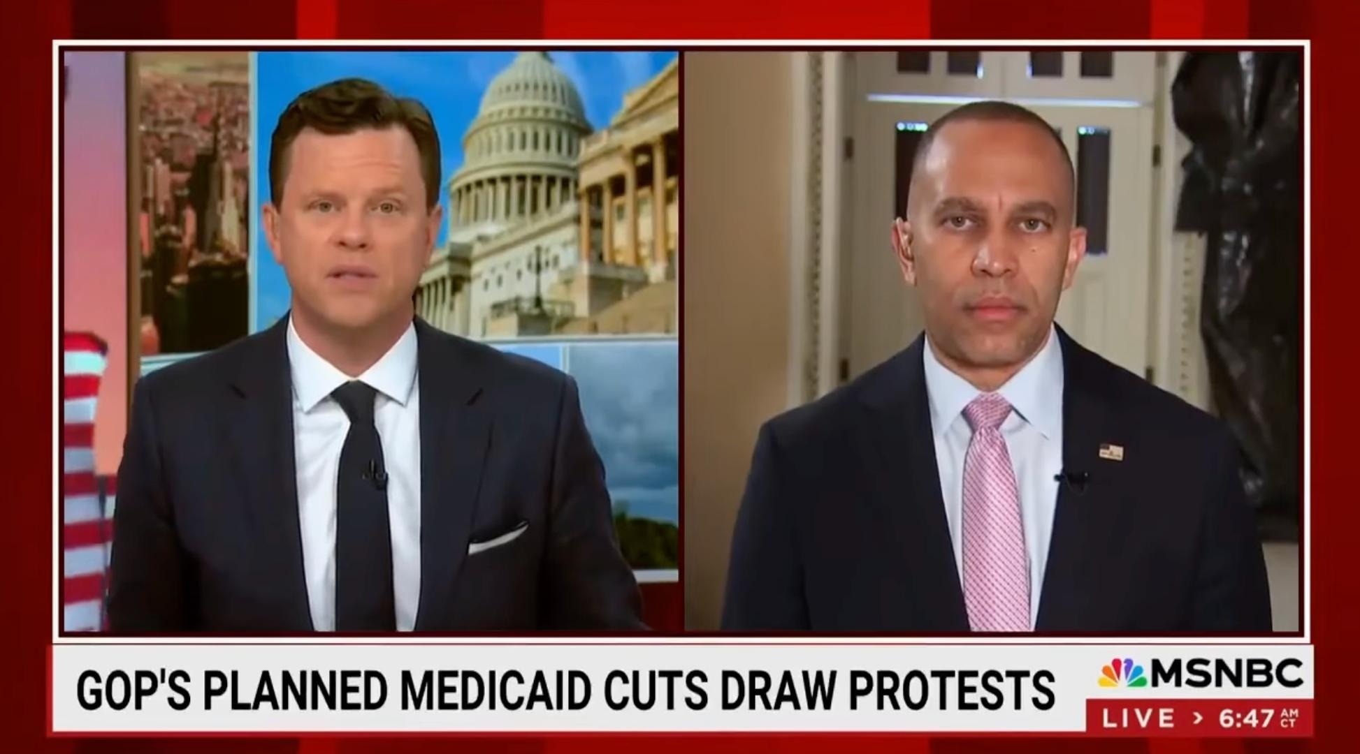 Willie Geist (left) and Leader Jeffries (right) appearing on screen