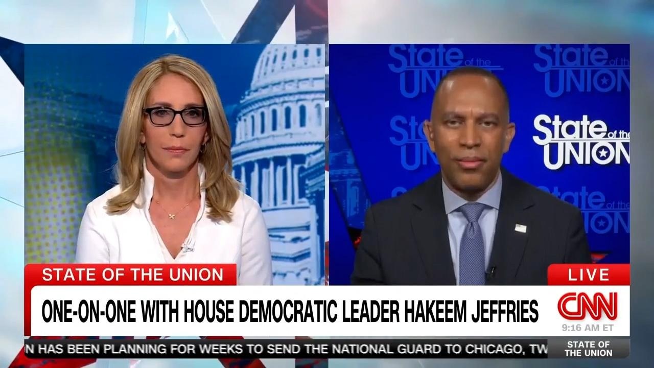 Dana Bash (left) and Leader Jeffries (right) appearing on screen