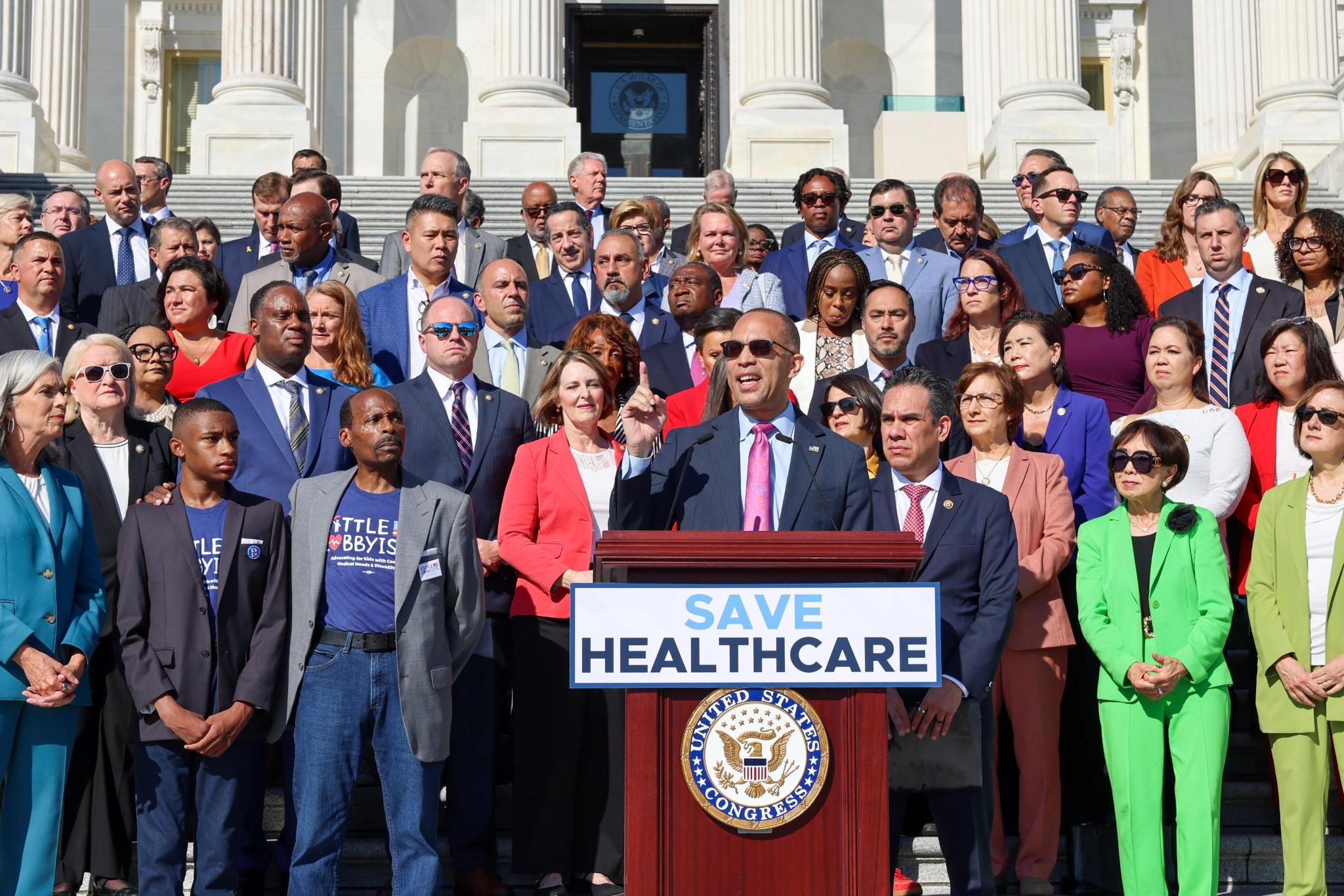 Leader Jeffries Speaking on the House Steps with Members of the House Democratic Caucus