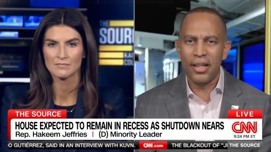 Kaitlan Collins (left) and Leader Jeffries (right) appearing on screen