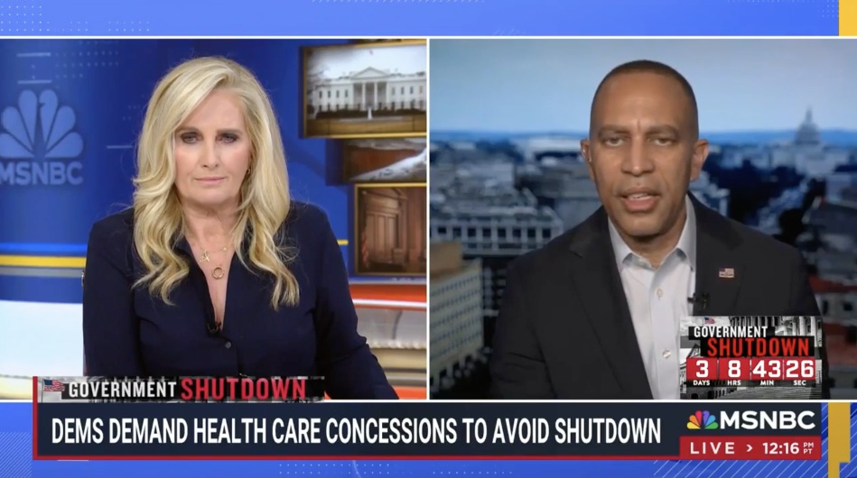 Alex Witt (left) and Leader Jeffries (right) appearing on screen