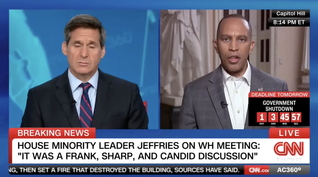 John Berman (left) and Leader Jeffries (right) appearing on screen