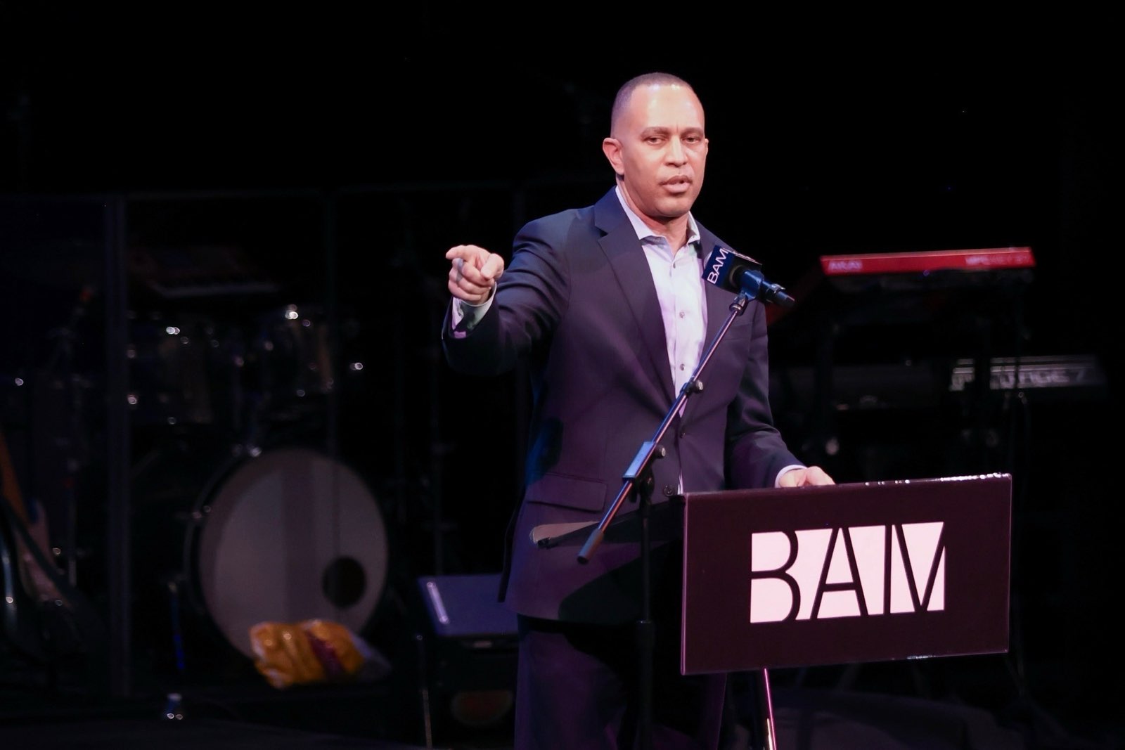 Leader Jeffries speaking at the Brooklyn Academy of Music's Gilman Opera House