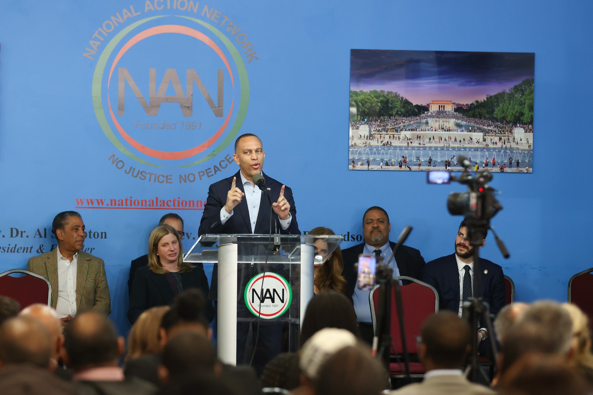Leader Jeffries speaking at the National Action Network House of Justice