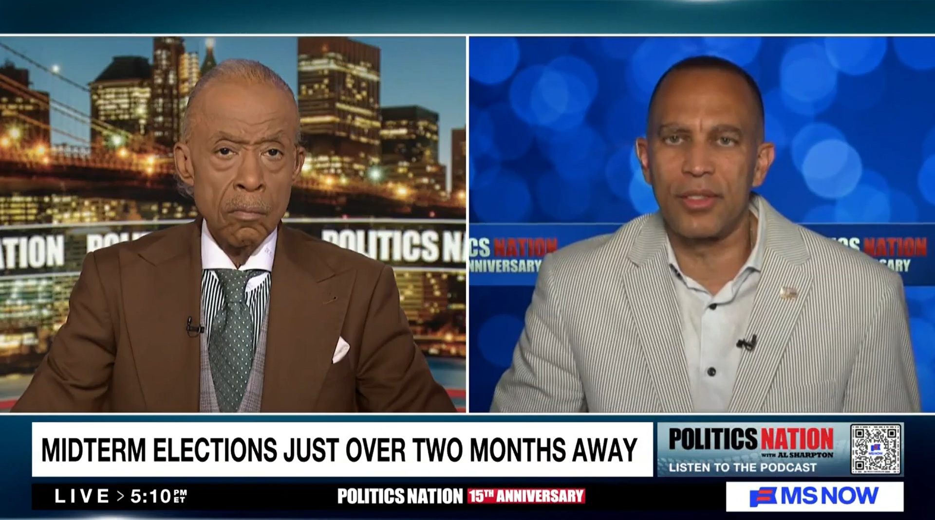 Rev. Al Sharpton (left) and Leader Jeffries (right) appearing on MS NOW's PoliticsNation