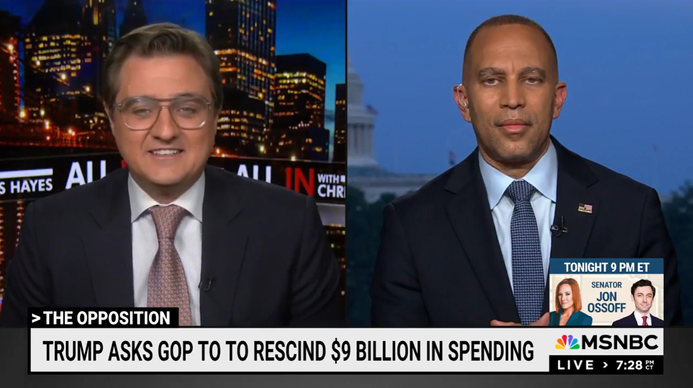 Chris Hayes (left) and Leader Jeffries (right) appearing together on screen