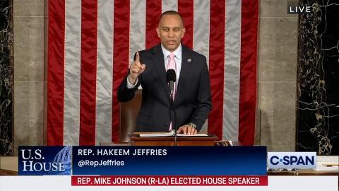 Leader Jeffries speaking from House Speaker Rostrum