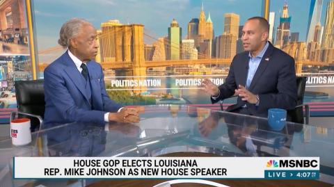 Leader Jeffries (left) and Rev. Al Sharpton (right) in studio