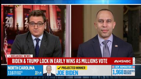 Chris Hayes (left) and Leader Jeffries (right) appearing together on screen