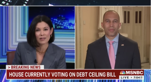 Leader Jeffries (right) and Alex Wagner (left) appearing on screen