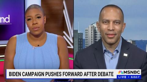 Symone Sanders-Townsend (left) and Leader Jeffries (right) appearing on screen