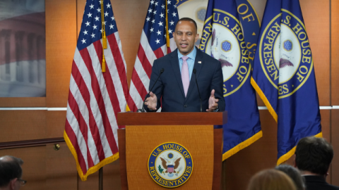 Leader Jeffries speaking at press conference