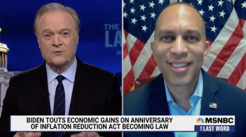 Leader Jeffries (right) and Lawrence O'Donnell appearing on screen