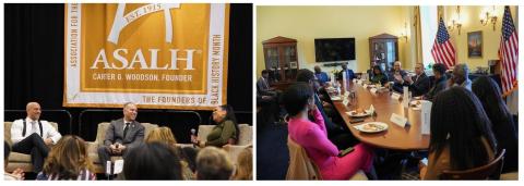 Leader Jeffries at ASALH luncheon and photo from Black reporters roundtable