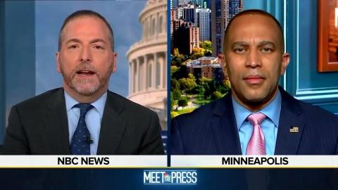 Leader Jeffries (right) and Chuck Todd (left) appearing on screen