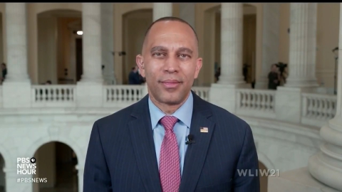 Leader Jeffries in the Cannon Rotunda appearing on PBS NewsHour