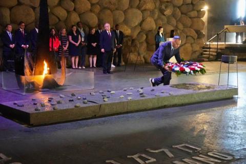 Leader Jeffries Laying a Wreath for Holocaust Remembrance at the Yad Vashem