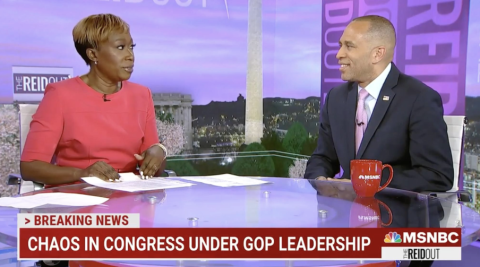Leader Jeffries (right) and Joy Reid (left) in studio together