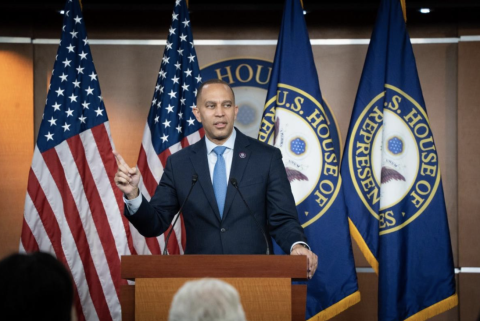 Leader Hakeem Jeffries addresses press