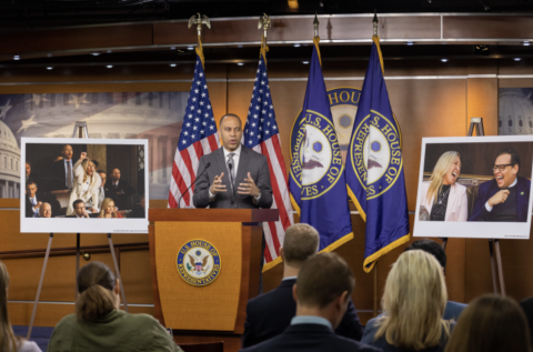 Leader Hakeem Jeffries addresses press