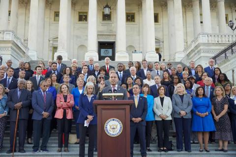 Leader Jeffries on the East Capitol Steps with Members of the House Democratic Caucus